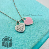 Return Tiffany & Co. 925 Silver Pink Enamel Mini Double Hearts 16" Necklace (pch