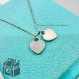 Return Tiffany & Co. 925 Silver Pink Enamel Mini Double Hearts 16" Necklace (pch