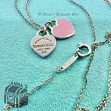 Return Tiffany & Co. 925 Silver Pink Enamel Mini Double Hearts 16" Necklace (pch