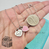 Return Tiffany & Co. 925 Silver Pink Enamel Mini Double Hearts 16" Necklace (pch