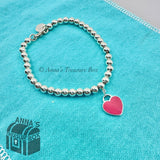 Return To Tiffany & Co. 925 Silver Hot Pink Heart 4mm Bead 6" Bracelet (pouch)