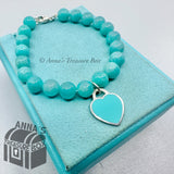 Tiffany & Co. 925 Silver 8mm Amazonite Blue Heart 7.25" Bracelet (pouch)