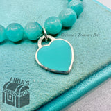 Tiffany & Co. 925 Silver 8mm Amazonite Blue Heart 7.25" Bracelet (pouch)