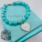 Tiffany & Co. 925 Silver 8mm Amazonite Blue Heart 7.25" Bracelet (pouch)