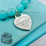 Tiffany & Co. 925 Silver 8mm Amazonite Blue Heart 7.25" Bracelet (pouch)