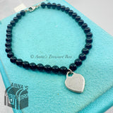 Return To Tiffany & Co. 925 Silver 4mm Black Onyx Mini Heart 7" Bracelet (pouch)