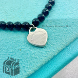 Return To Tiffany & Co. 925 Silver 4mm Black Onyx Mini Heart 7" Bracelet (pouch)
