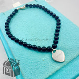 Return To Tiffany & Co. 925 Silver 4mm Black Onyx Mini Heart 7" Bracelet (pouch)