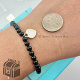 Return To Tiffany & Co. 925 Silver 4mm Black Onyx Mini Heart 7" Bracelet (pouch)