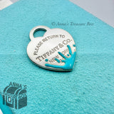 Tiffany & Co. 925 Silver LARGE Blue Splash Heart Pendant Charm(Box, Pch, Ribbon)