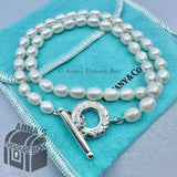 Tiffany & Co. 925 Silver 7-8mm Pearl Toggle 18" Necklace (pouch)