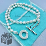 Tiffany & Co. 925 Silver 7-8mm Pearl Toggle 18" Necklace (pouch)