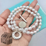Tiffany & Co. 925 Silver 7-8mm Pearl Toggle 18" Necklace (pouch)