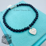 Tiffany & Co. 925 Silver 4mm Black Onyx Mini RTT Heart 7" Bracelet (pouch)