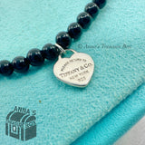 Tiffany & Co. 925 Silver 4mm Black Onyx Mini RTT Heart 7" Bracelet (pouch)