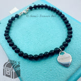 Tiffany & Co. 925 Silver 4mm Black Onyx Mini RTT Heart 7" Bracelet (pouch)
