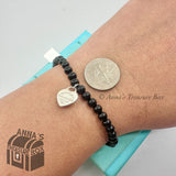 Tiffany & Co. 925 Silver 4mm Black Onyx Mini RTT Heart 7" Bracelet (pouch)