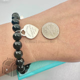 Tiffany & Co. 925 Silver RTT Heart Tag 8mm Black Onyx 7.75" Bracelet #2 (box)