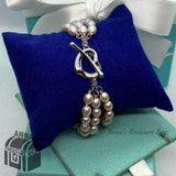 Tiffany & Co. 925 Silver Peretti 3 Row Pink Pearl Heart Toggle 7.5” Bracelet Box