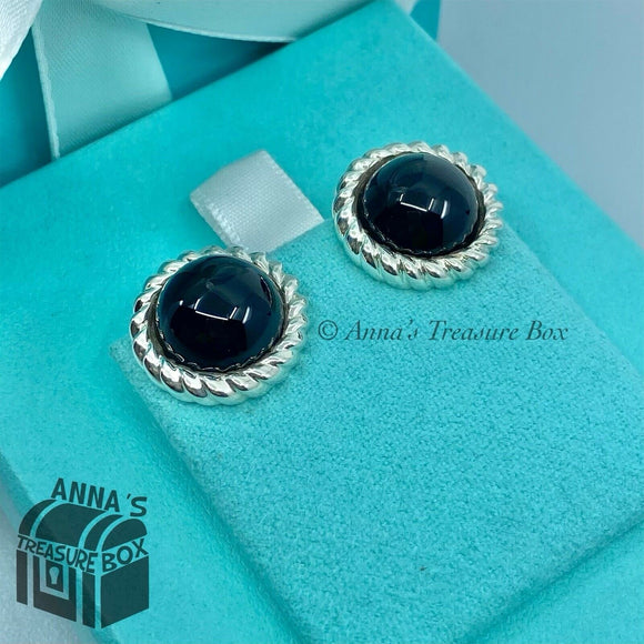 Tiffany & Co. 925 Silver Black Onyx Twist Rope Clip On Earring + Receipt (pouch)