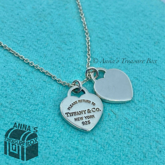 Tiffany & Co. 925 Silver Mini Double RTT Hearts 16” Necklace (pouch)