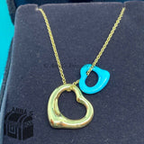 Tiffany & Co. 18k & Turquoise Peretti Open Heart 16” Necklace (Box,Pouch,Ribbon)