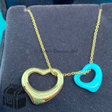 Tiffany & Co. 18k & Turquoise Peretti Open Heart 16” Necklace (Box,Pouch,Ribbon)