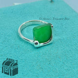 Tiffany & Co. 925 Silver Green Square Jade Splash Ring Sz. 5.25 (pouch)