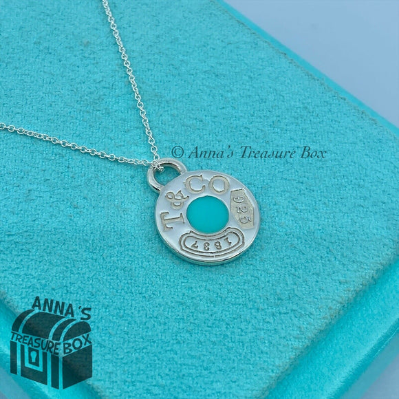 Tiffany & Co. 925 Silver 1837 Blue Enamel Circle 18” Necklace + Receipt (pouch)