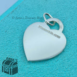 Tiffany & Co. 925 Silver LARGE Heart Rose Etch RTT Charm Pendant (Bx, Pch, Rbn)