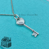 Tiffany & Co. 925 Silver Pink Enamel Heart Key 16" Beaded Necklace (pouch)
