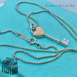 Tiffany & Co. 925 Silver Pink Enamel Heart Key 16" Beaded Necklace (pouch)
