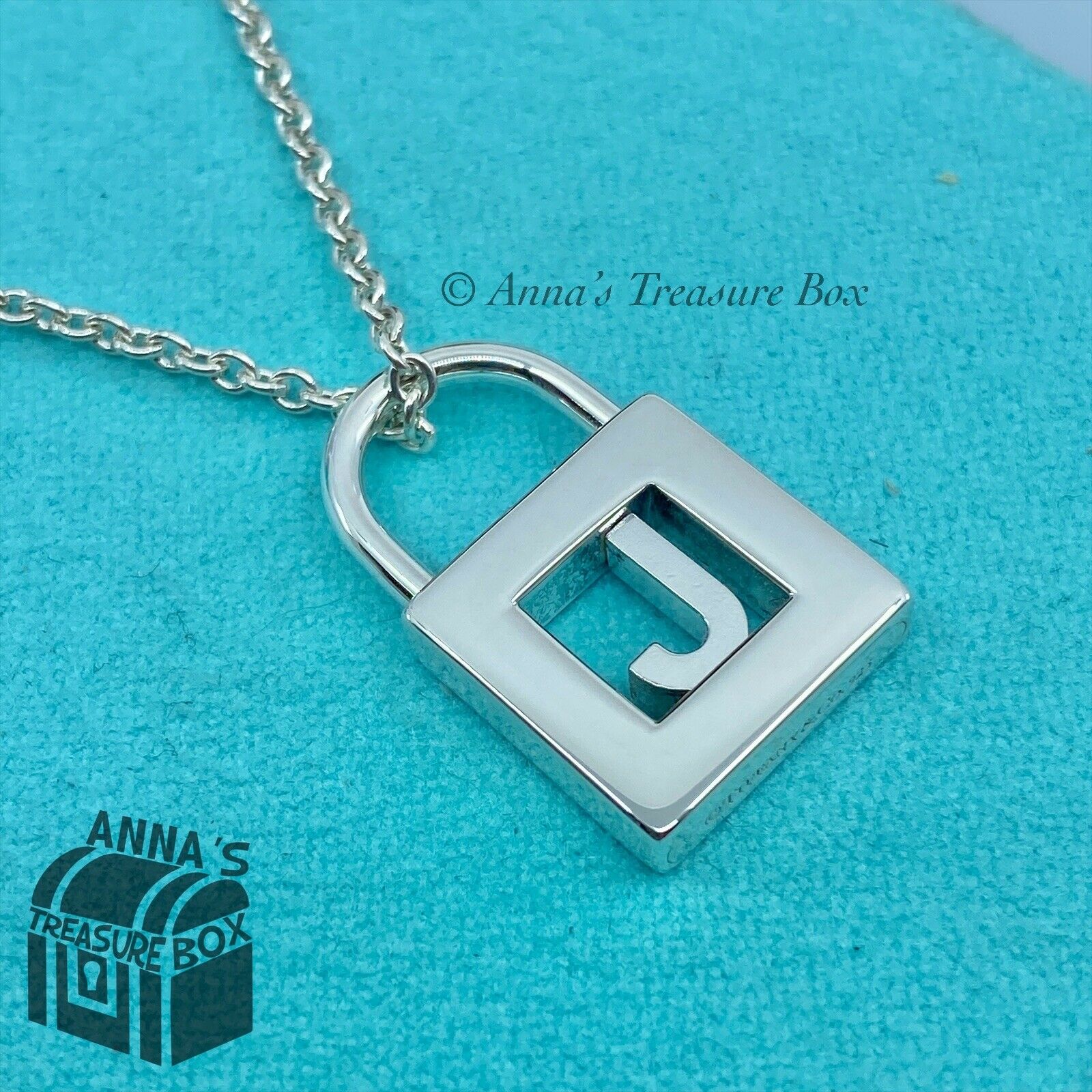 Tiffany & Co. 925 Silver Initial J Padlock 20 Necklace (pouch