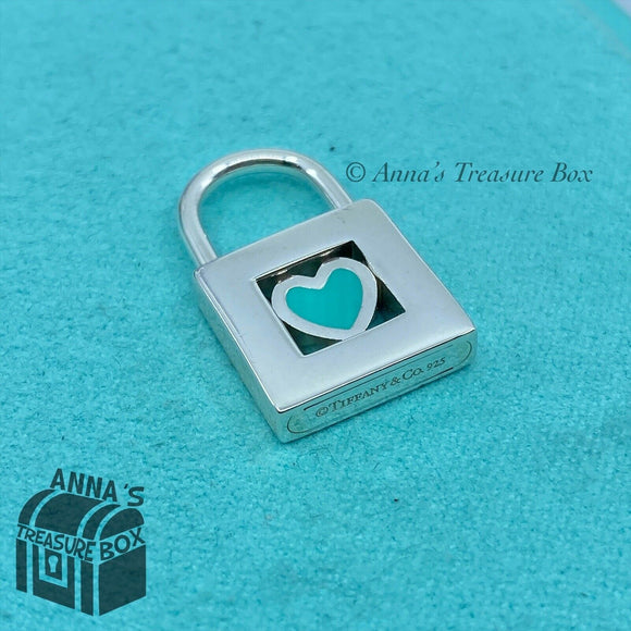 Tiffany & Co. 925 Silver Blue Enamel Heart Adjustable Padlock Charm (pouch)
