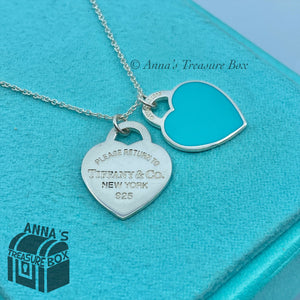 Tiffany & Co. 925 Silver Blue SMALL RTT Hearts 16 -18" Necklace (bx, pouch, rbbn