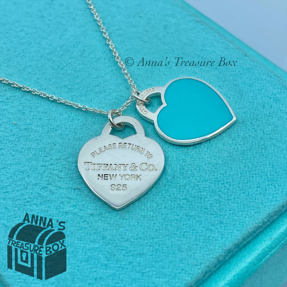 Tiffany & Co. 925 Silver Blue SMALL RTT Hearts 16 -18