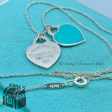 Tiffany & Co. 925 Silver Blue SMALL RTT Hearts 16 -18" Necklace (bx, pouch, rbbn