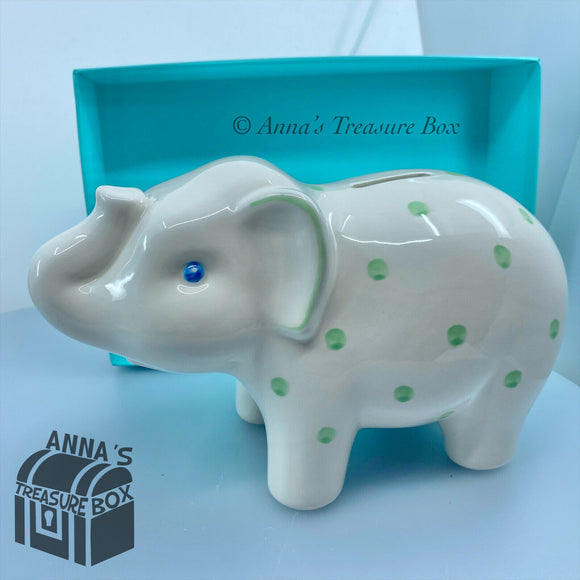 Tiffany & Co. Ceramic Green Polkadot Elephant Piggy Bank