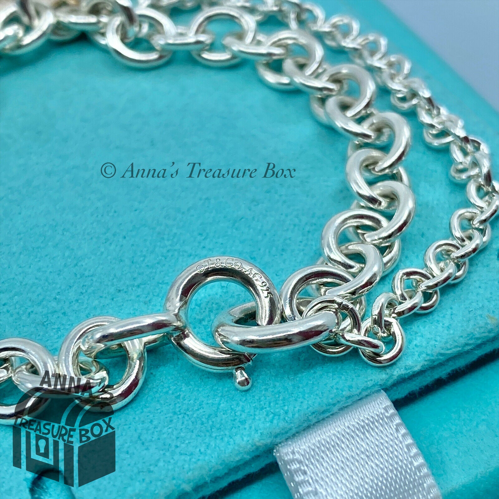 Tiffany & Co. Heart Tag Charm Round Link Charm Bracelet Size