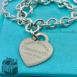 Tiffany & Co. 925 Silver Rubedo RTT Heart Tag Double Chain 7" Bracelet (Box,pch)