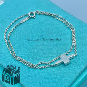 Tiffany & Co. 925 Silver Two T Double Chain Wrap 6" Bracelet (pouch)