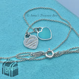 Tiffany & Co. 925 Silver Blue Enamel Mini Twin RTT Hearts 16” Necklace (pouch)