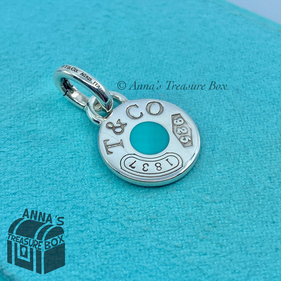 Tiffany & Co. 925 Silver 1837 Blue Enamel Round Dot Charm Pendant (pouch)