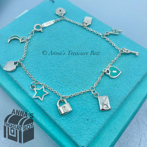 Tiffany & Co. 925 Silver Blue Multi Mini Charm 6.75" Bracelet (Box, Pch, Rbbn)