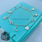 Tiffany & Co. 925 Silver Blue Multi Mini Charm 6.75" Bracelet (Box, Pch, Rbbn)