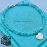 Tiffany & Co. 925 Silver Mini RTT Heart Tag 4mm Amazonite 8" Bracelet (boxset)