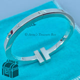 Tiffany & Co. 925 Silver Thick T Square LARGE 6.75" Bangle Bracelet (box+pouch)