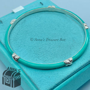 Tiffany & Co. 925 Silver Blue Enamel X Kiss Love 8" Bangle Bracelet (pouch)