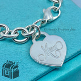 Tiffany & Co. 925 Silver Medium MOM Heart Tag 7.5" Bracelet (box, pouch, ribbon)