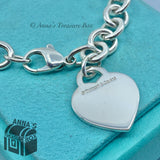 Tiffany & Co. 925 Silver Medium MOM Heart Tag 7.5" Bracelet (box, pouch, ribbon)